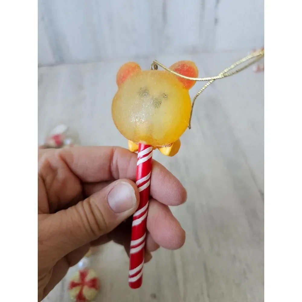 Peppermint candy cane vintage ornament‎ sucker lollipop bear Xmas tree